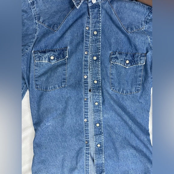 Vintage Saddle King Western Denim Shirt – Pearl Snap, Long Sleeve - Picture 12 of 16